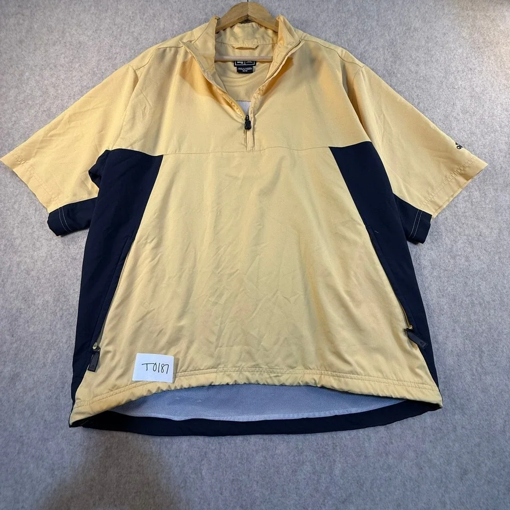 Adidas Golf‎ Windbreaker Mens Medium Yellow Navy Blue Quarter Zip Short Sleeve M